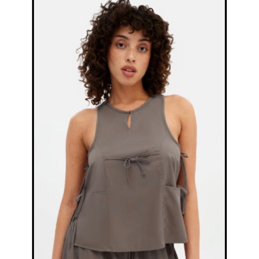 NWT Girlfriend Collective Croc Brown Side Tie Keyhole Top XL